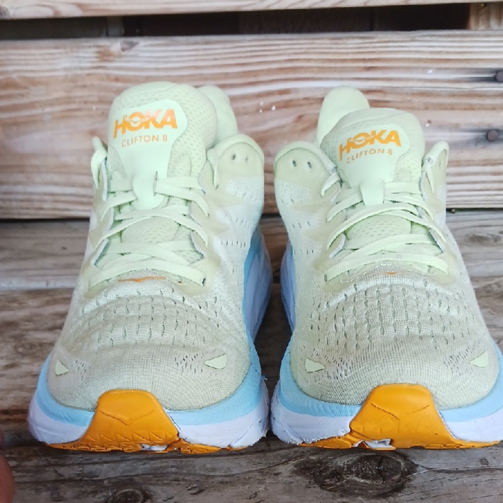 Hoka Clifton 8  Yellow and Blue Athletic Shoes with Signature Cushioning - Picture 8 of 15